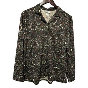 Vintage Bon Worth Deep Green and Cream Patterned Button Down Shirt